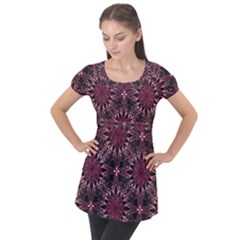 Seamless-pattern-with-flowers-oriental-style-mandala Puff Sleeve Tunic Top by uniart180623