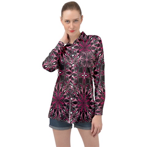 Seamless-pattern-with-flowers-oriental-style-mandala Long Sleeve Satin Shirt by uniart180623