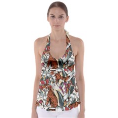 Natural-seamless-pattern-with-tiger-blooming-orchid Babydoll Tankini Top by uniart180623