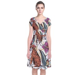 Natural-seamless-pattern-with-tiger-blooming-orchid Short Sleeve Front Wrap Dress by uniart180623