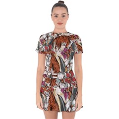 Natural-seamless-pattern-with-tiger-blooming-orchid Drop Hem Mini Chiffon Dress by uniart180623