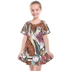 Natural-seamless-pattern-with-tiger-blooming-orchid Kids  Smock Dress