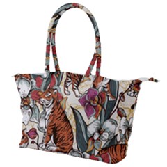 Natural-seamless-pattern-with-tiger-blooming-orchid Canvas Shoulder Bag by uniart180623