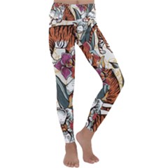 Natural-seamless-pattern-with-tiger-blooming-orchid Kids  Lightweight Velour Classic Yoga Leggings by uniart180623