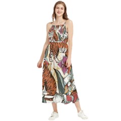 Natural-seamless-pattern-with-tiger-blooming-orchid Boho Sleeveless Summer Dress by uniart180623