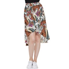 Natural-seamless-pattern-with-tiger-blooming-orchid Frill Hi Low Chiffon Skirt by uniart180623