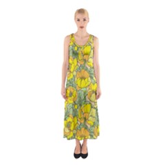 Seamless-pattern-with-graphic-spring-flowers Sleeveless Maxi Dress by uniart180623