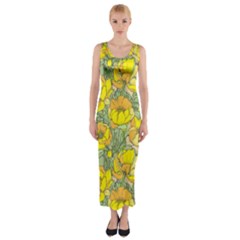 Seamless-pattern-with-graphic-spring-flowers Fitted Maxi Dress by uniart180623