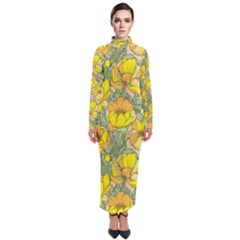 Seamless-pattern-with-graphic-spring-flowers Turtleneck Maxi Dress by uniart180623