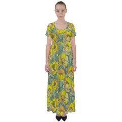 Seamless-pattern-with-graphic-spring-flowers High Waist Short Sleeve Maxi Dress by uniart180623