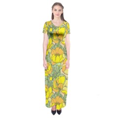 Seamless-pattern-with-graphic-spring-flowers Short Sleeve Maxi Dress by uniart180623