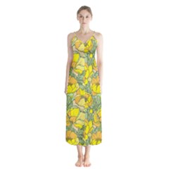 Seamless-pattern-with-graphic-spring-flowers Button Up Chiffon Maxi Dress by uniart180623