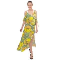 Seamless-pattern-with-graphic-spring-flowers Maxi Chiffon Cover Up Dress by uniart180623