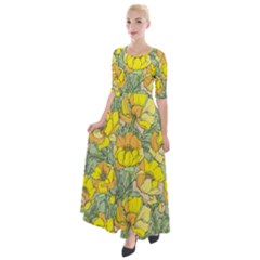 Seamless-pattern-with-graphic-spring-flowers Half Sleeves Maxi Dress by uniart180623