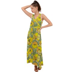 Seamless-pattern-with-graphic-spring-flowers V-neck Chiffon Maxi Dress by uniart180623