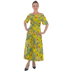 Seamless-pattern-with-graphic-spring-flowers Shoulder Straps Boho Maxi Dress  by uniart180623