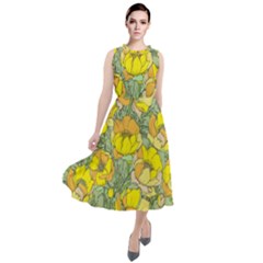 Seamless-pattern-with-graphic-spring-flowers Round Neck Boho Dress by uniart180623