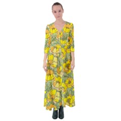 Seamless-pattern-with-graphic-spring-flowers Button Up Maxi Dress by uniart180623