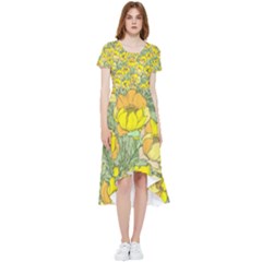 Seamless-pattern-with-graphic-spring-flowers High Low Boho Dress by uniart180623