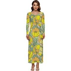 Seamless-pattern-with-graphic-spring-flowers Long Sleeve Longline Maxi Dress by uniart180623