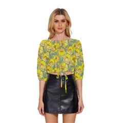 Seamless-pattern-with-graphic-spring-flowers Mid Sleeve Drawstring Hem Top by uniart180623