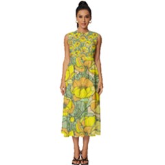 Seamless-pattern-with-graphic-spring-flowers Sleeveless Round Neck Midi Dress by uniart180623