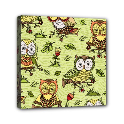 Seamless-pattern-with-flowers-owls Mini Canvas 6  X 6  (stretched) by uniart180623