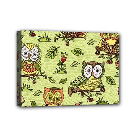 Seamless-pattern-with-flowers-owls Mini Canvas 7  X 5  (stretched) by uniart180623