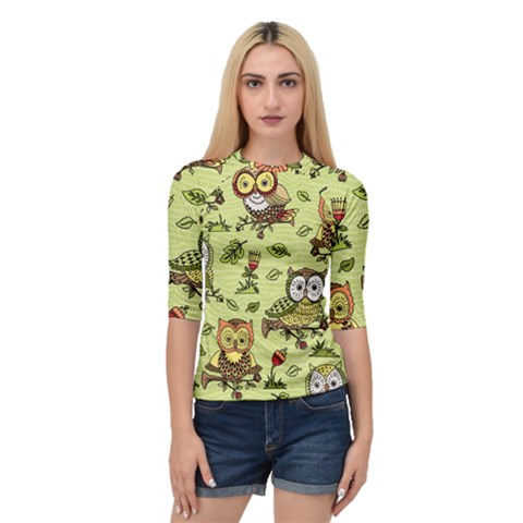 Seamless-pattern-with-flowers-owls Quarter Sleeve Raglan Tee by uniart180623