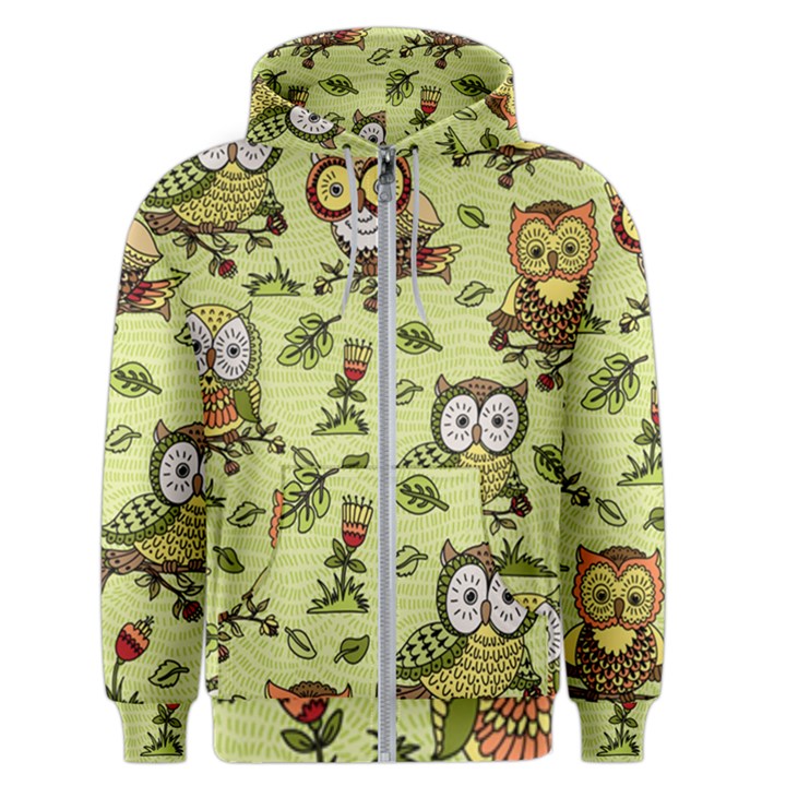 Seamless-pattern-with-flowers-owls Men s Zipper Hoodie