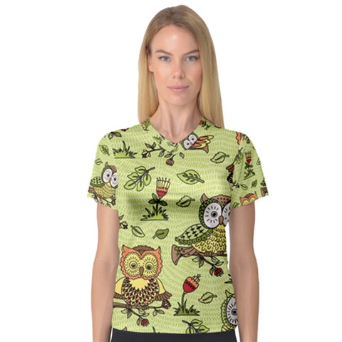 Seamless-pattern-with-flowers-owls V-neck Sport Mesh Tee by uniart180623