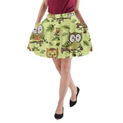 Seamless-pattern-with-flowers-owls A-line Pocket Skirt by uniart180623