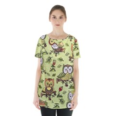 Seamless-pattern-with-flowers-owls Skirt Hem Sports Top by uniart180623