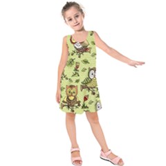 Seamless-pattern-with-flowers-owls Kids  Sleeveless Dress by uniart180623