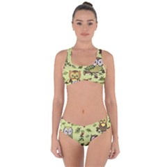 Seamless-pattern-with-flowers-owls Criss Cross Bikini Set by uniart180623