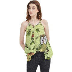 Seamless-pattern-with-flowers-owls Flowy Camisole Tank Top by uniart180623