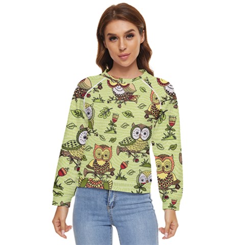 Seamless-pattern-with-flowers-owls Women s Long Sleeve Raglan Tee by uniart180623