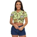 Seamless-pattern-with-flowers-owls Side Button Cropped Tee View1