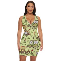 Seamless-pattern-with-flowers-owls Draped Bodycon Dress by uniart180623