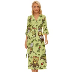 Seamless-pattern-with-flowers-owls Midsummer Wrap Dress by uniart180623