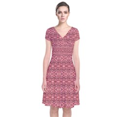 Pink-art-with-abstract-seamless-flaming-pattern Short Sleeve Front Wrap Dress by uniart180623