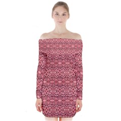 Pink-art-with-abstract-seamless-flaming-pattern Long Sleeve Off Shoulder Dress by uniart180623