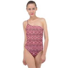 Pink-art-with-abstract-seamless-flaming-pattern Classic One Shoulder Swimsuit by uniart180623