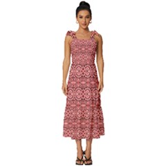 Pink-art-with-abstract-seamless-flaming-pattern Tie-strap Tiered Midi Chiffon Dress by uniart180623