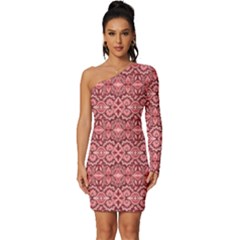 Pink-art-with-abstract-seamless-flaming-pattern Long Sleeve One Shoulder Mini Dress by uniart180623