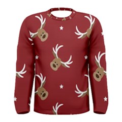 Cute-reindeer-head-with-star-red-background Men s Long Sleeve Tee by uniart180623