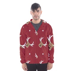 Cute-reindeer-head-with-star-red-background Men s Hooded Windbreaker by uniart180623