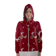 Cute-reindeer-head-with-star-red-background Women s Hooded Windbreaker by uniart180623