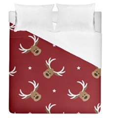 Cute-reindeer-head-with-star-red-background Duvet Cover (queen Size) by uniart180623