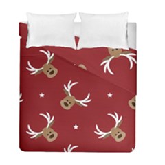 Cute-reindeer-head-with-star-red-background Duvet Cover Double Side (full/ Double Size) by uniart180623